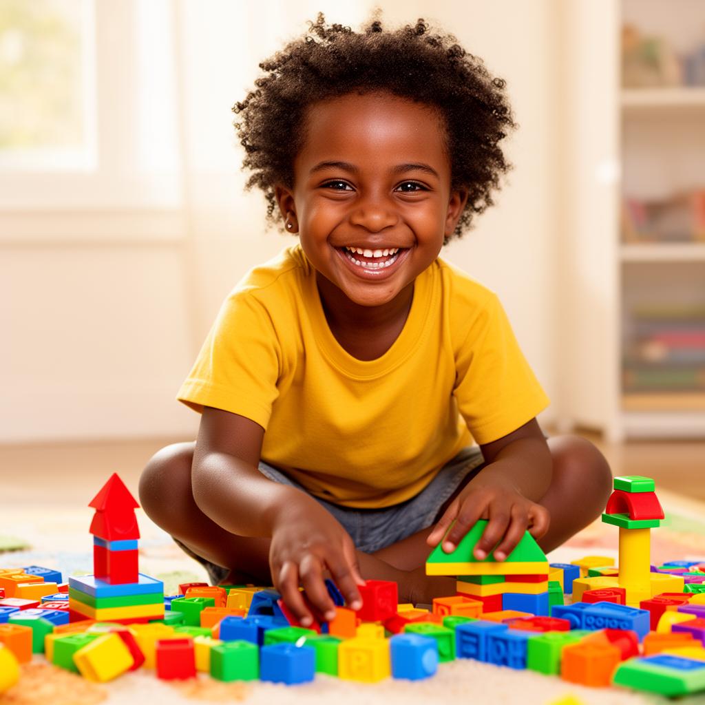 Happy child enjoying educational toys